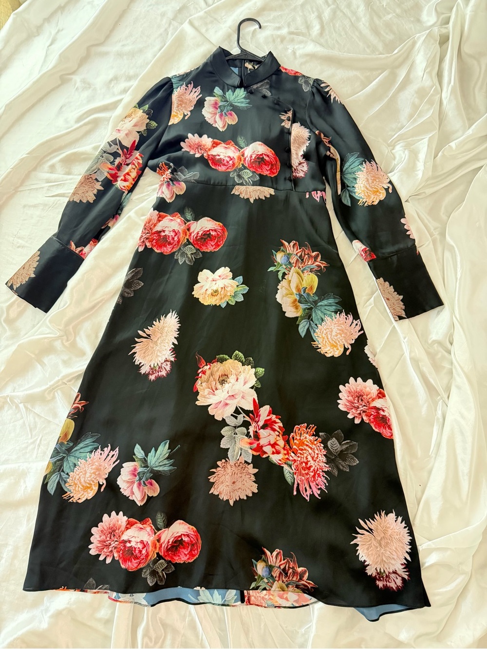 Zara Black Long-Sleeve Floral Midi Dress